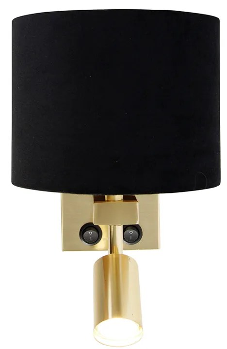 Стенна лампа месинг с лампа за четене и абажур 18 см черен - Brescia