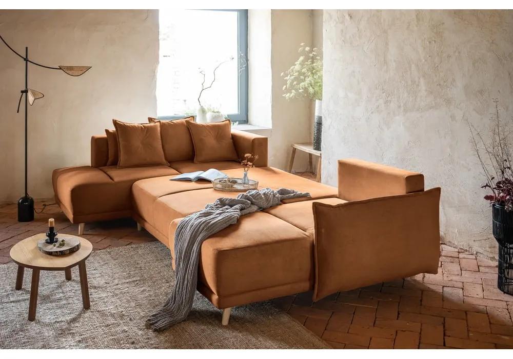 Ъглов разтегателен диван от велур в тухлен цвят (ляв ъгъл/"U") Lazy Lukka - Miuform