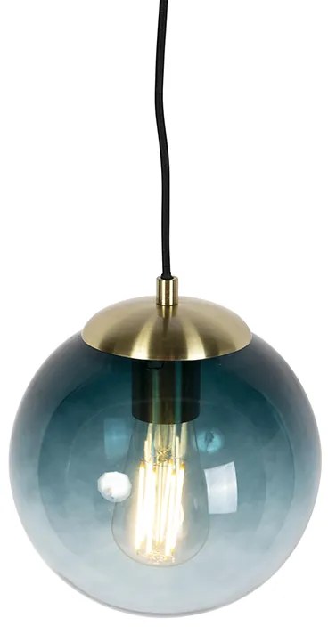 Висяща лампа в стил арт деко месинг с океанско синьо стъкло 20 см - Pallon