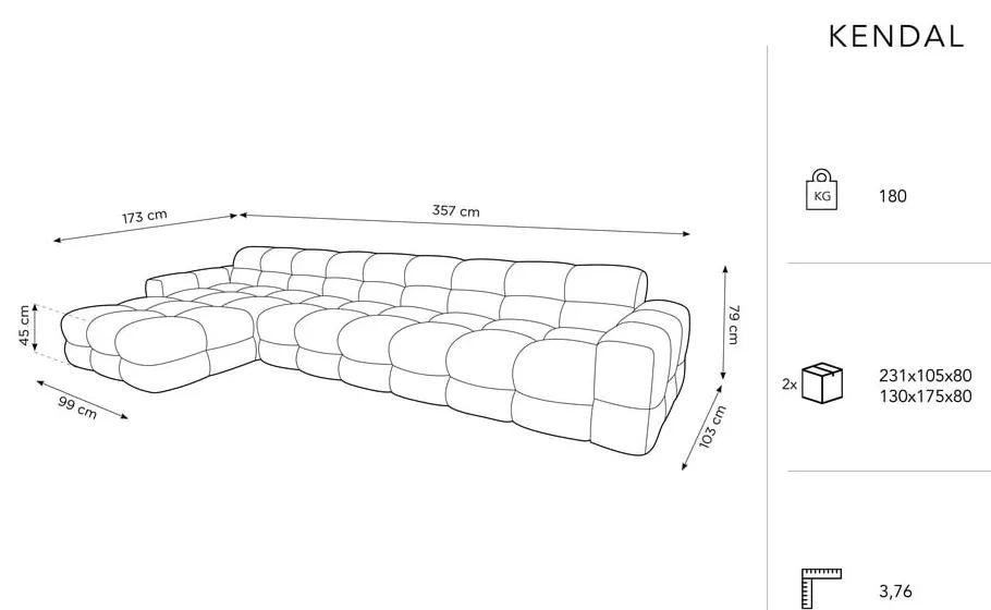 Ъглов диван от светлосиво кадифе (ляв ъгъл) Kendal - Micadoni Home