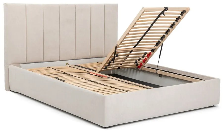 Бежово тапицирано двойно легло с място за съхранение и включена подматрачна рамка 160x200 cm Thessa Bold Line – Bonami Selection