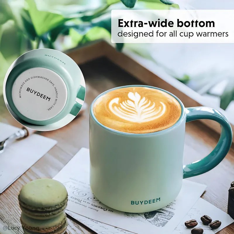 Керамична чаша за чай и кафе Buydeem CD1018-CG, 350 мл, Плоско дъно, Вътрешна мерителна скала, Високотемпературна керамика, Зелен