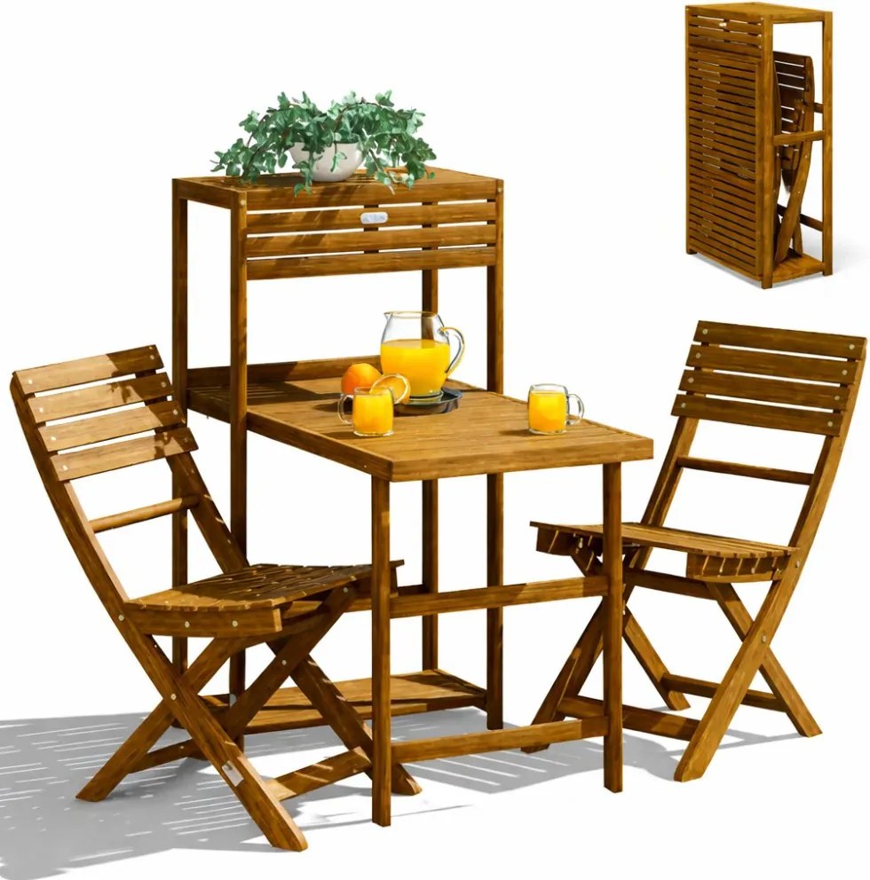 Градински комплект от 3 части CASARIA® от акациево дърво - сгъваема маса + 2 стола