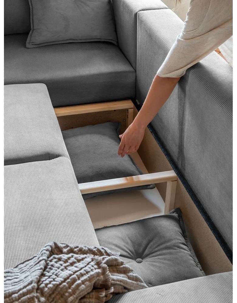 Сив велурен разтегателен диван (ляв ъгъл) Lazy Lukka - Miuform