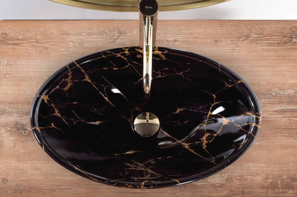 Умивалник за плот REA Pamela Black Marble Shiny