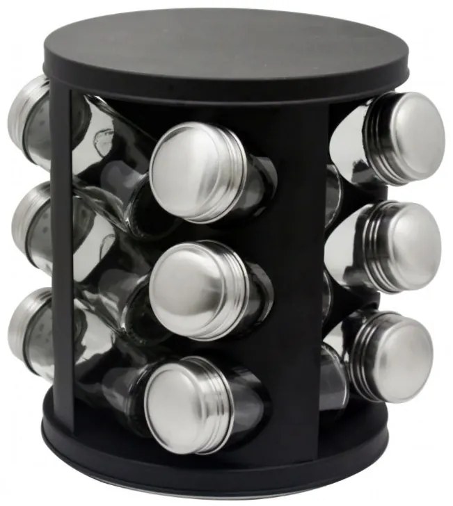 Бурканчета за подправки на стойка ZEPHYR ZP 1217 CR12, 12 бр. бурканчета, 3 нива, Въртяща се основа, Черен