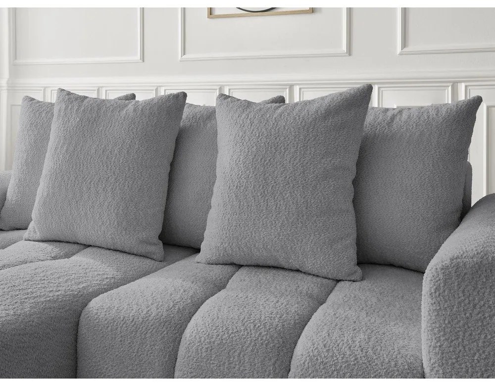 Сив разтегателен ъглов диван с място за съхранение от букле (ляв ъгъл) Roxelane – Bobochic Paris