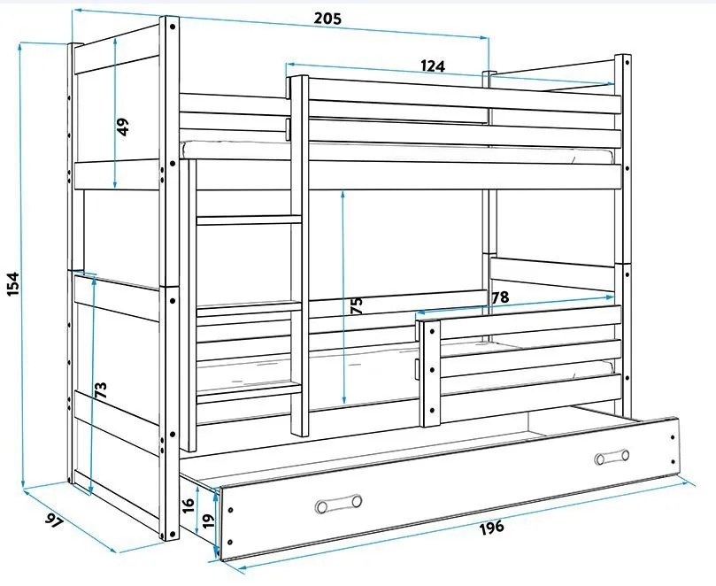 Двуетажно легло Riccon-Γραφίτης - White-200 x 90