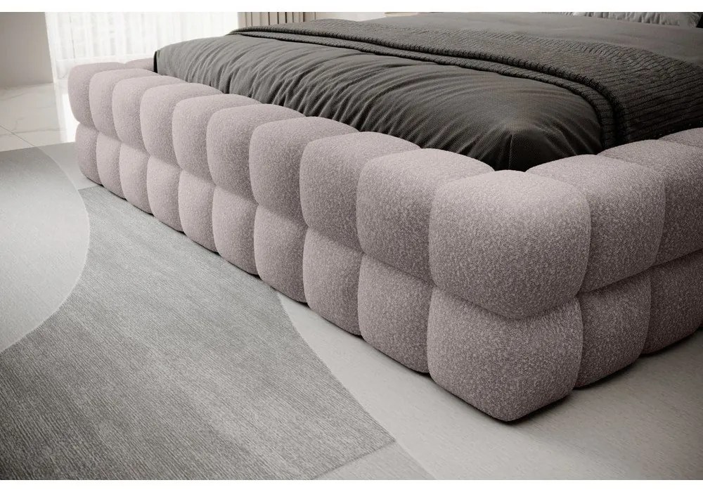 Светлорозово двойно легло 180x200 cm тапицирано с място за съхранение с включена подматрачна рамка Dizzle – ELTAP