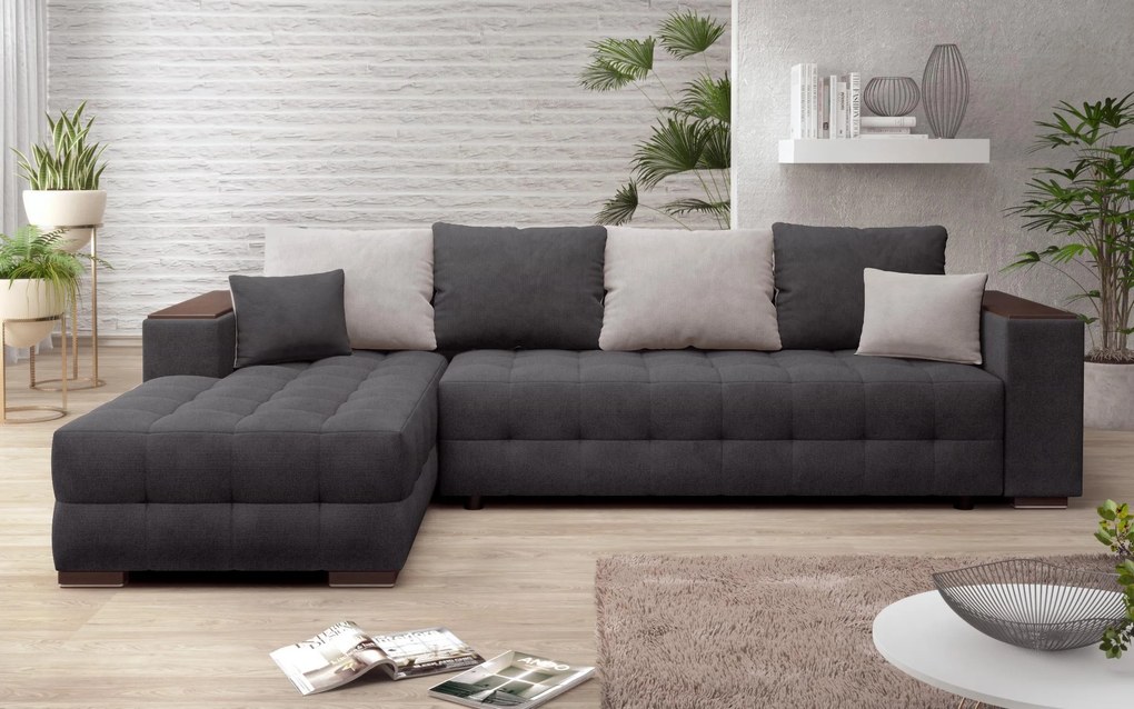 Разтегателен ъглов диван с подлакътник етажерка Мелвин Спринг