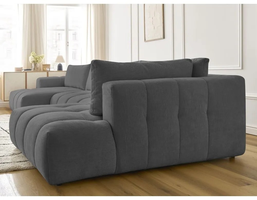 Тъмносив сгъваем/с място за съхранение ъглов диван (десен ъгъл/U форма) Fuji – Bobochic Paris