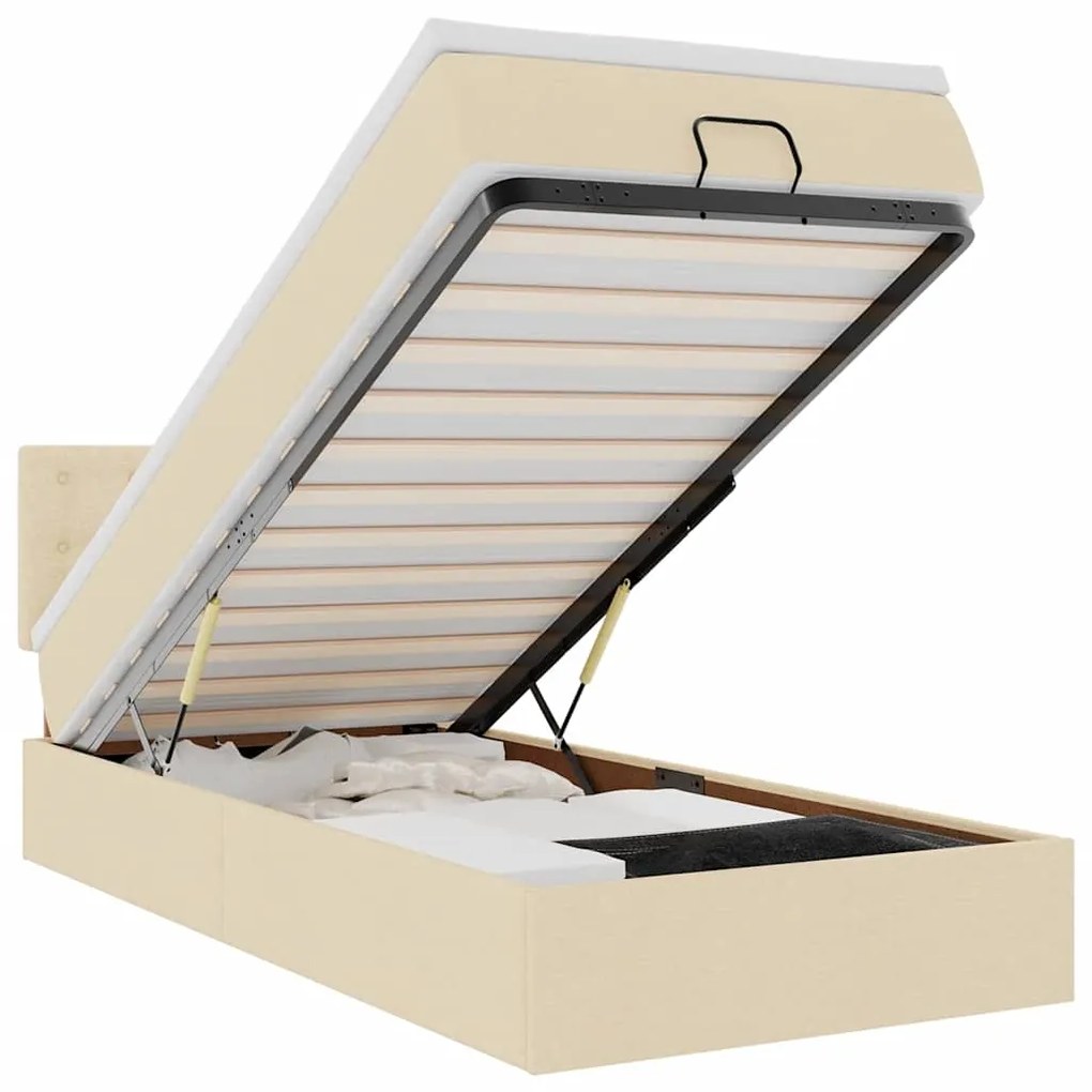 3312455 vidaXL Османска легло с матрак и LED, кремаво, 100x200 см, плат