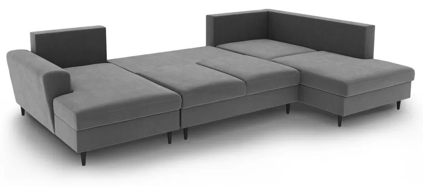 Светлосив кадифен разтегателен ъглов диван с място за съхранение (десен ъгъл/U форма) Kyoto – Cosmopolitan Design