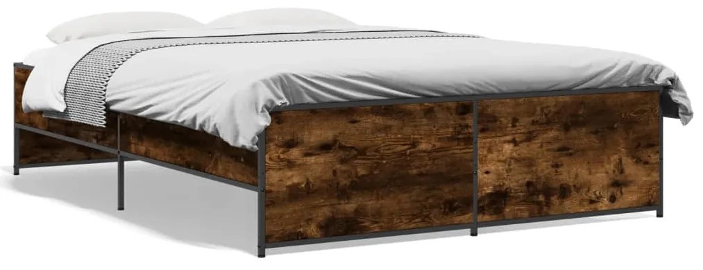 3279894 vidaXL Рамка за легло, опушен дъб, 120x200 см, инженерно дърво и метал