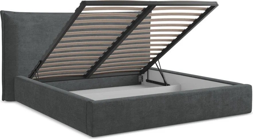 Тъмносиво двойно легло 180x200 cm тапицирано с място за съхранение с включена подматрачна рамка Esala – Makamii