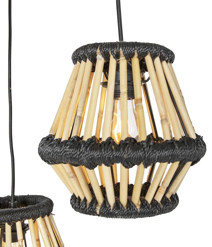 Ориенталски висящ аплик бамбук с черен кръгъл 3-светлина - Evalin