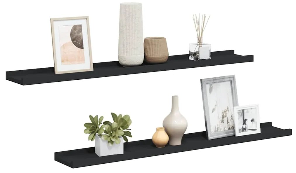 323933 vidaXL Рафтове за фоторамки, 2 бр, черни, 80x9x3 см, МДФ