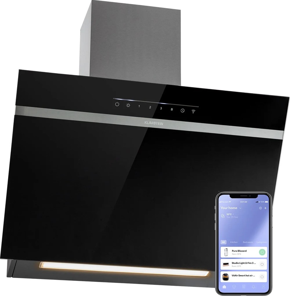 Klarstein Ava 60 Smart, абсорбастор, 60 см, стенен, WiFi, A++, 515 м³/ч, сензорен дисплей