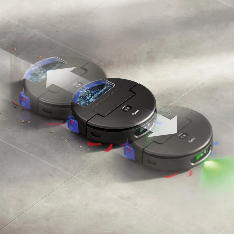 Прахосмукачка робот Dyson Spot+Scrub Ai 586183-01, 18000 Pa, 3 л, Сухо/мокро, Разпознаване на петна, Автоматична станция, Черен/Син