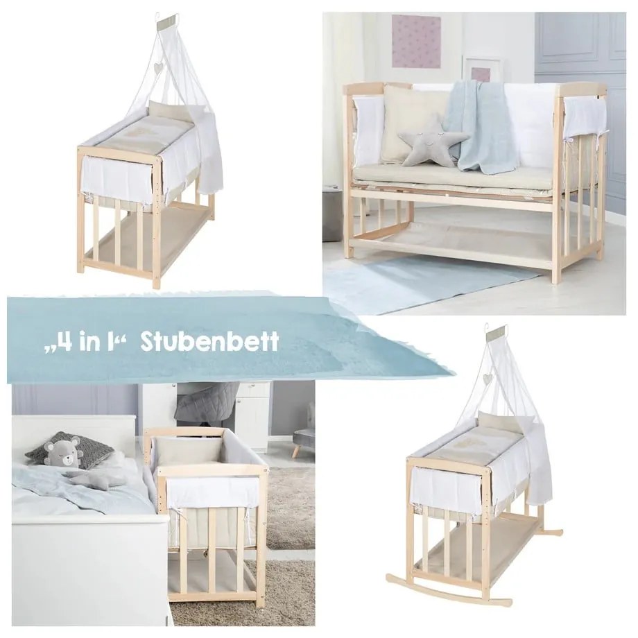 Люлка в естествен цвят с място за съхранение и сенник 90x45 cm Liebhabär - Roba