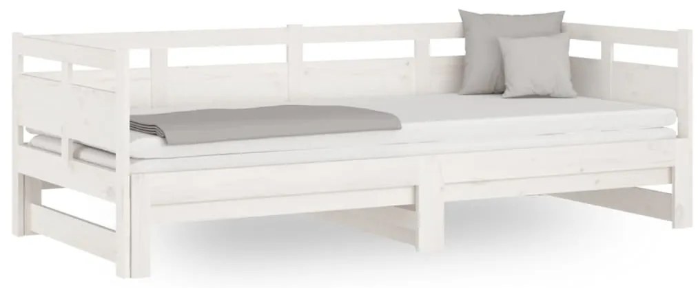 820323 vidaXL Разтегателна кушетка, бяла, борово дърво масив, 2x(90x190) см