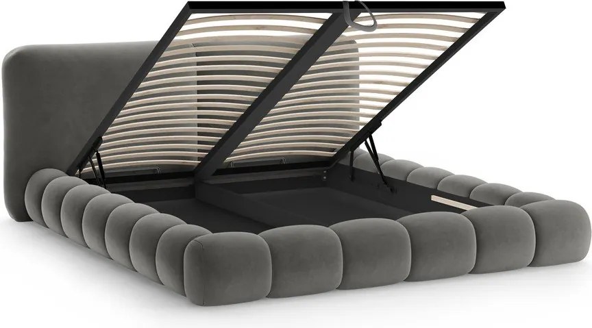 Тъмносиво двойно легло 200x200 cm тапицирано с място за съхранение с включена подматрачна рамка Solange – Micadoni