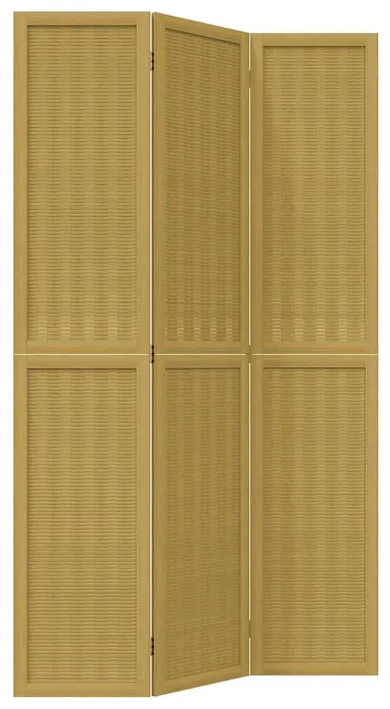 358815 vidaXL Разделител за стая, 3 панела, кафяв, дърво пауловния масив