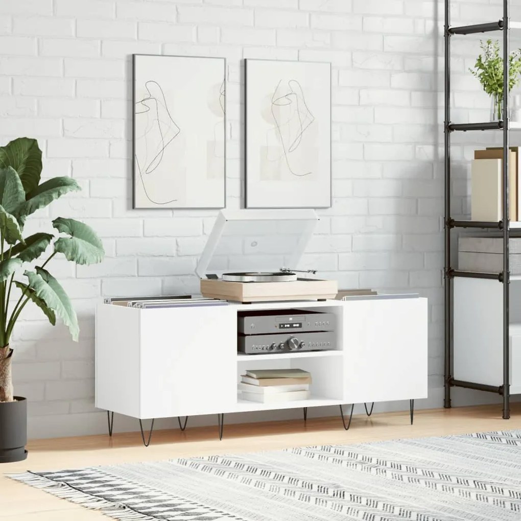 Sonata H Шкаф за грамофонни плочи бял 121x38x48 см инженерно дърво