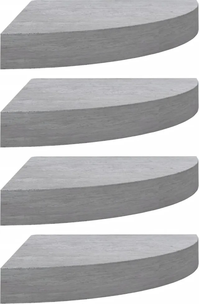 326635 vidaXL Стенни ъглови рафтове, 4 бр, бетонно сиво, 25x25x3,8 см, МДФ