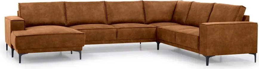 Кафяв ъглов диван от изкуствена кожа (ляв ъгъл/"U") Copenhagen - Scandic