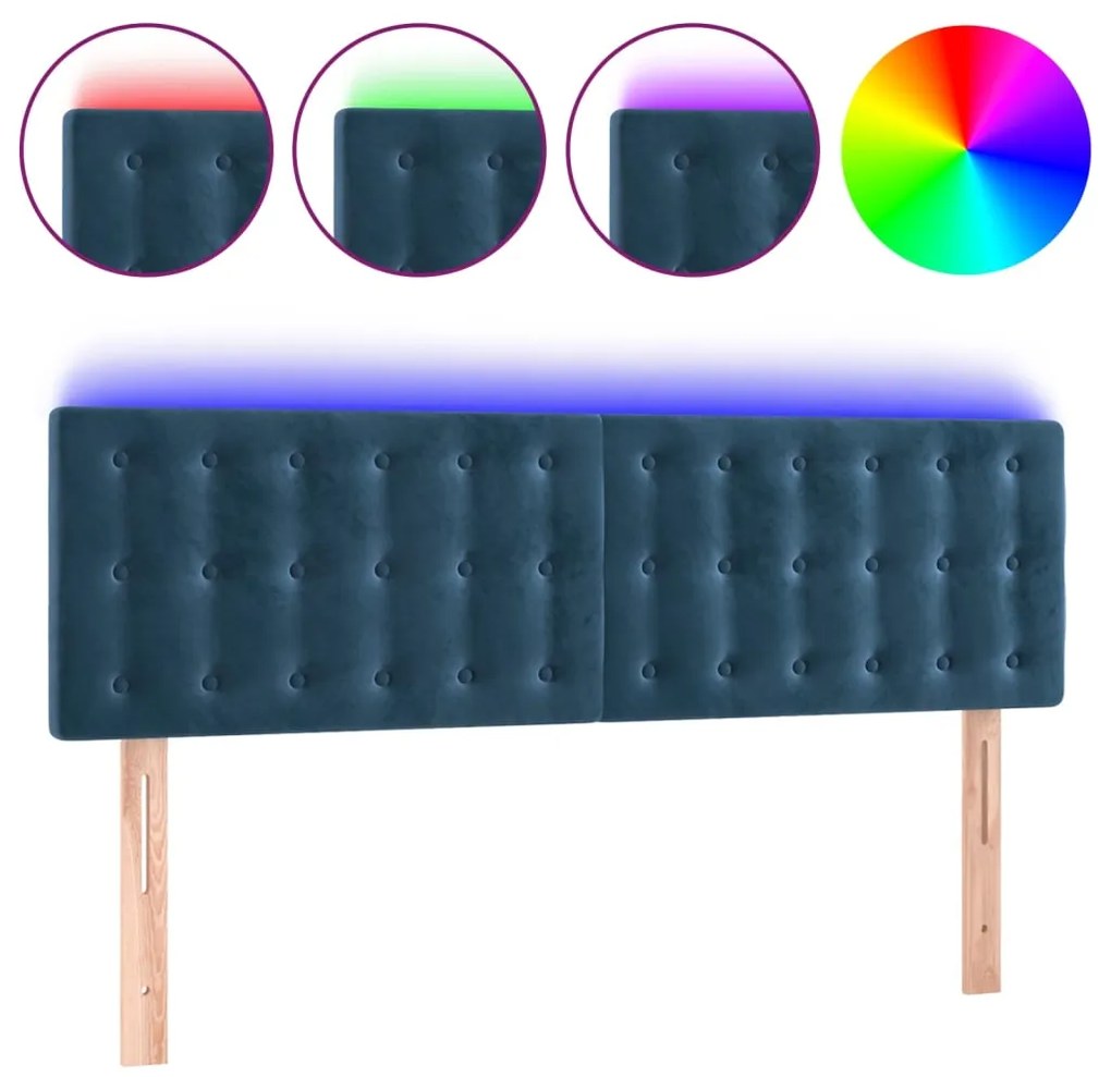 3122098 vidaXL LED горна табла за легло, тъмносиня, 144x5x78/88 см, кадифе