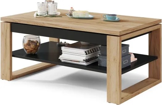 НУО Дъб Крафт злато/Черен мат -МОДЕРНА ХОЛНА МАСА С ПОВДИГАЩ СЕ ПЛОТ