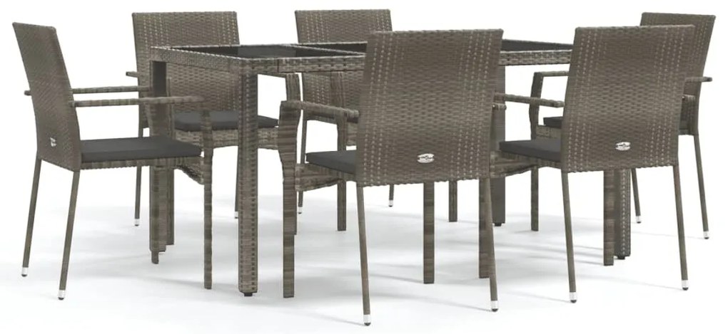 3184984 vidaXL Градински трапезен комплект 7 части с възглавници сив полиратан