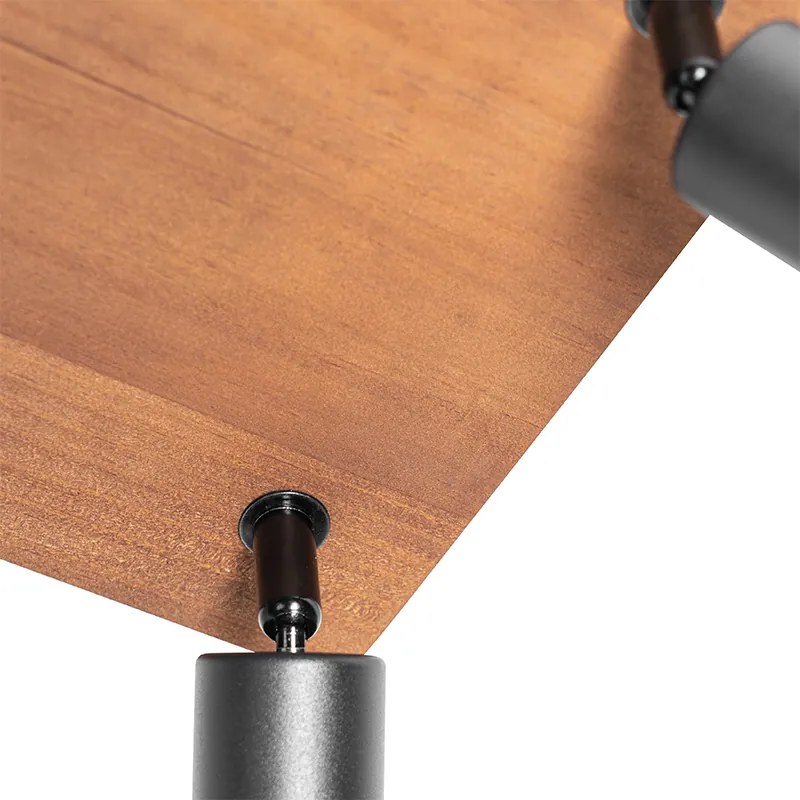 Индустриален прожектор черен с дърво 4-светлина - Kristina