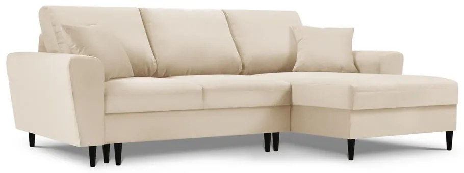 Бежов велурен разтегателен диван , десен ъгъл Moghan - Micadoni Home