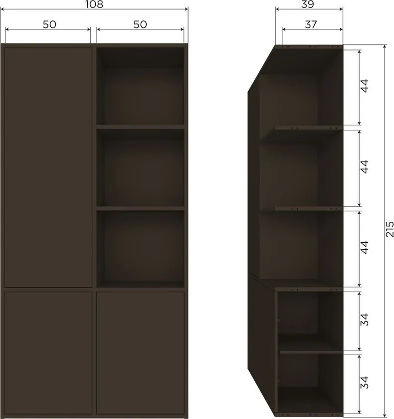 Тъмнокафяв модулен шкаф от масивен бор 108x215 cm Meggy – WOOOD