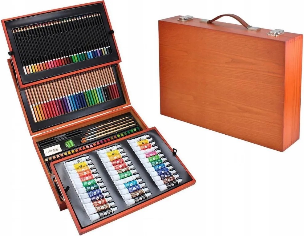 Професионален дървен куфар за рисуване Maaleo, 177 части