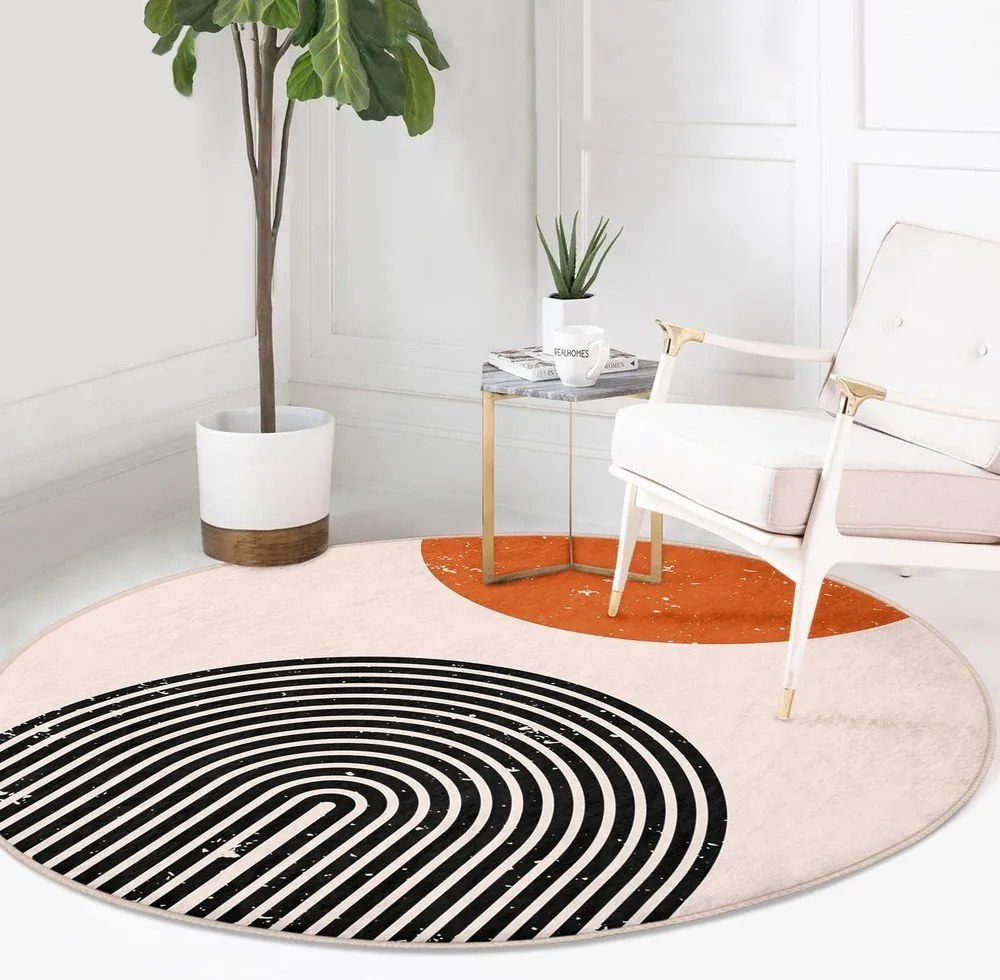 Оранжево-кремав кръгъл килим подходящ за пране и за прахосмукачки роботи ø 100 cm Comfort – Mila Home