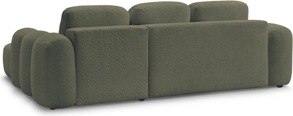 Зелен сгъваем/с място за съхранение ъглов диван от прежда с примки от букле (десен ъгъл) Montaigne – Bobochic Paris