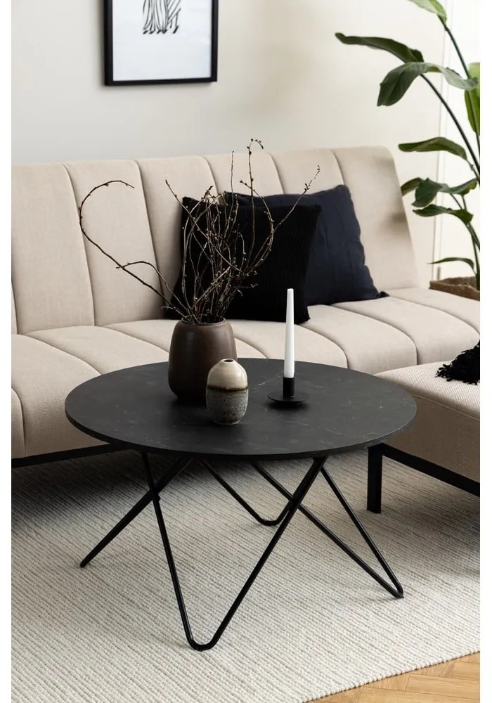 Черна кръгла масичка за кафе с плот от имитация на мрамор ø 80 cm Wyre – Actona