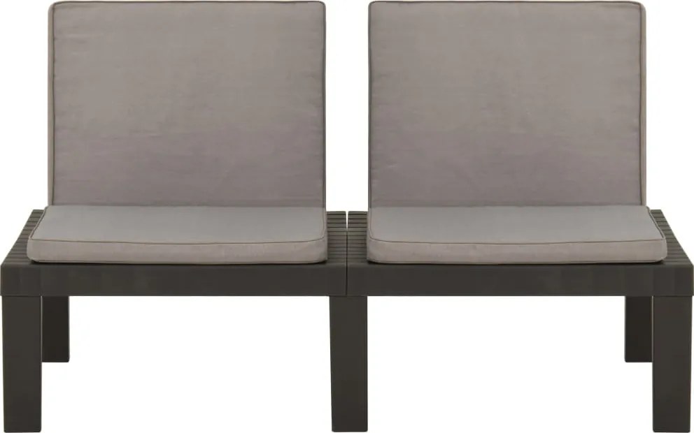 315849 vidaXL Градинска лаундж пейка с възглавници, пластмаса, сива
