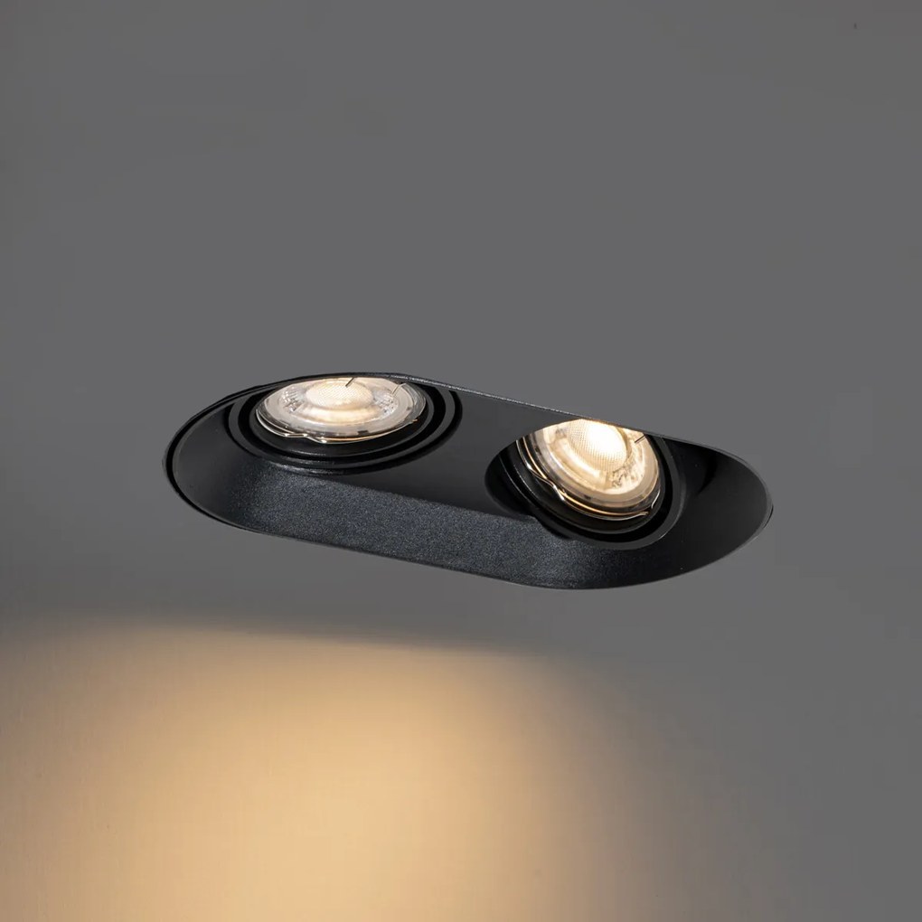 Комплект от 6 заоблени вградени спота черни GU10 50mm 2-Light - Hubs