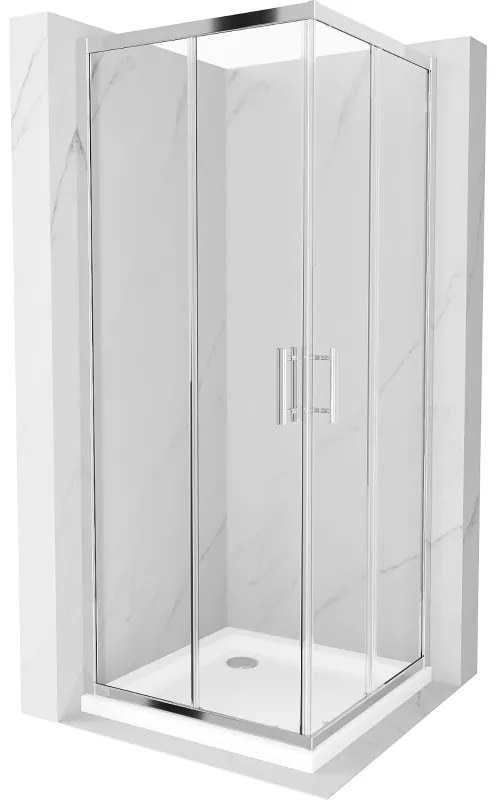 Mexen Rio квадратна душова кабина 80 x 80 см, прозрачна, хром + душка Flat, бяла - 860-080-080-01-00-4010