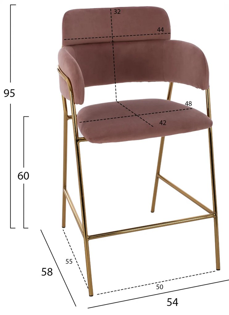 Бар стол Келсо голд HM8735.02 средна височина-розово кадифе