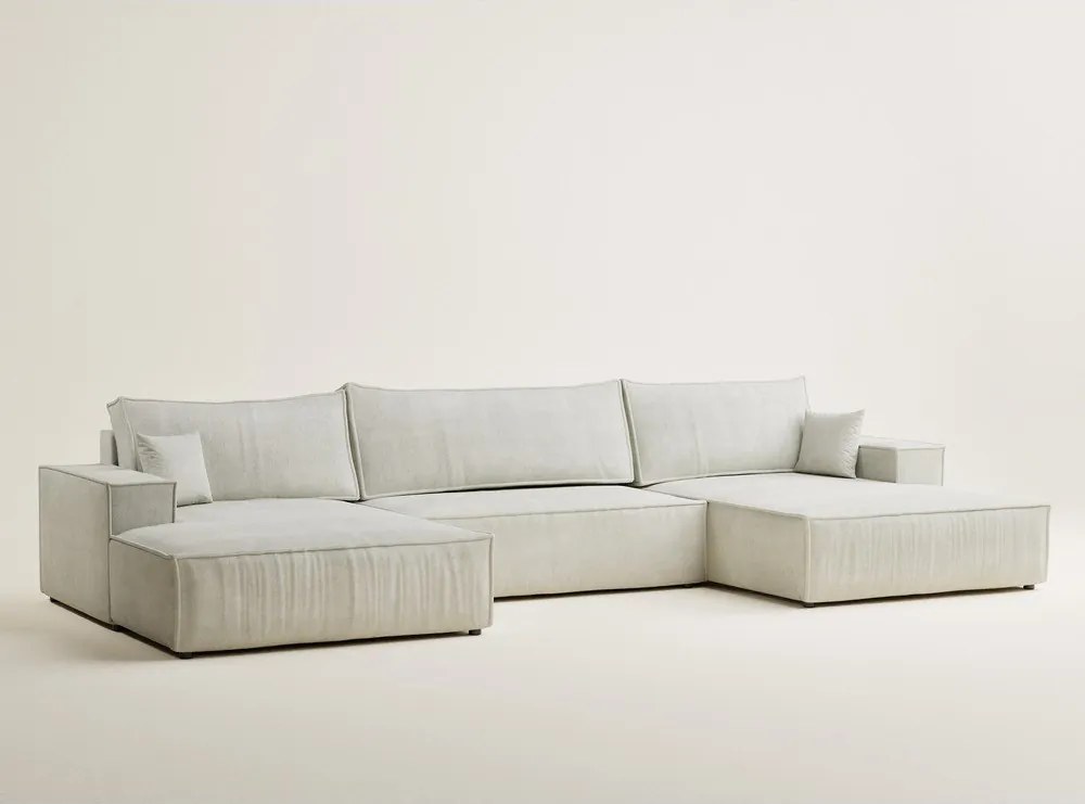 Кремав шенилов сгъваем/с място за съхранение ъглов диван (U форма) Kyoto – Maison de Rêve
