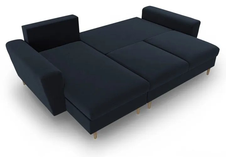 Тъмносин кадифен разтегателен ъглов диван с място за съхранение Kyoto – Cosmopolitan Design