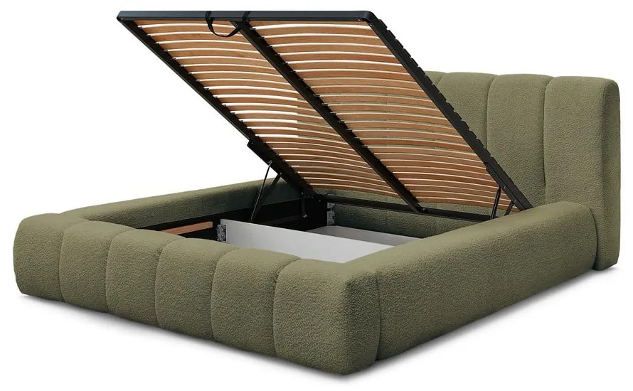 Зелено двойно тапицирано легло с място за съхранение с включена подматрачна рамка 160x200 cm Denali – Bobochic Paris