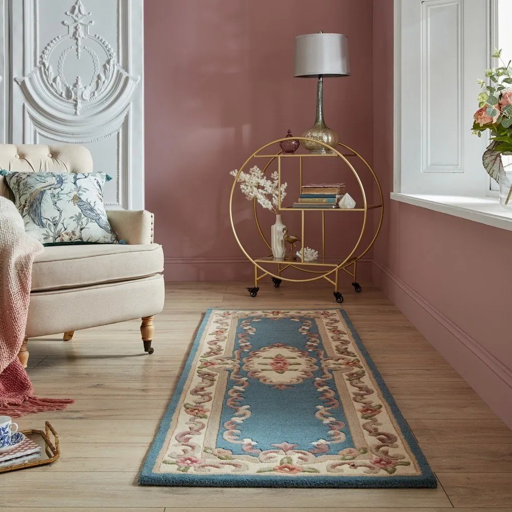 Син вълнен килим , 67 x 210 cm Aubusson - Flair Rugs