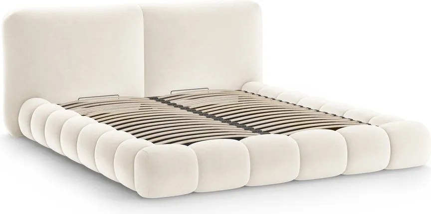 Двойно легло 200x200 cm тапицирано с място за съхранение с включена подматрачна рамка в цвят слонова кост Solange – Micadoni