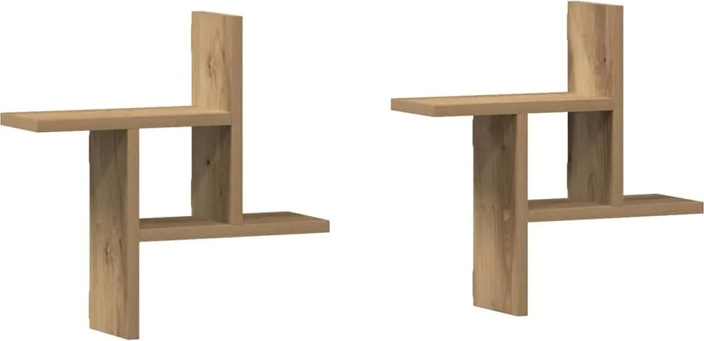 853253 vidaXL Стенни рафтове, 2 бр, дъб артизан, 38x12x38 см, инженерно дърво